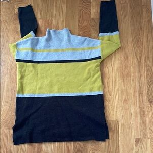 Cynthia Rowley Gray and Yellow Striped Women's Turtleneck Sweater